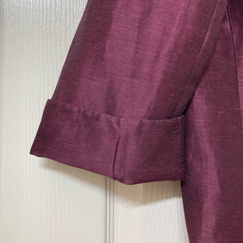 Dana Buchman Purple Satin 3/4 Sleeve Linen Blazer Jacket 16 Retro Party Holiday - Picture 5 of 8